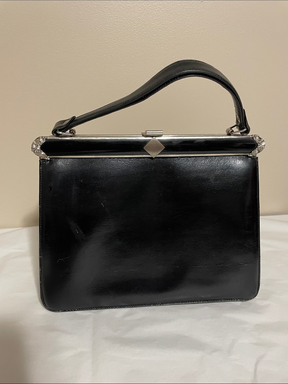 Vintage La Marquise Black Purse With Black and Silver Colour Detail